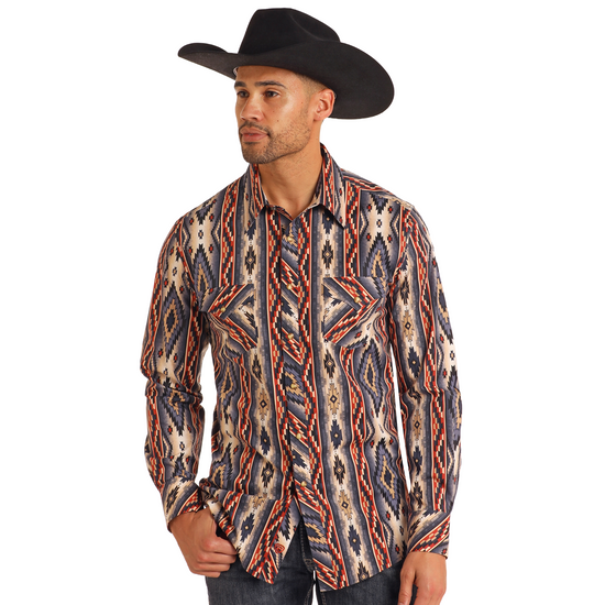 Panhandle Mens Burgandy Southwestern Printed Shirt BMN2S05462