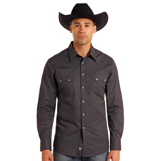 Panhandle Mens Black Geo Printed Shirt BMN2S05468