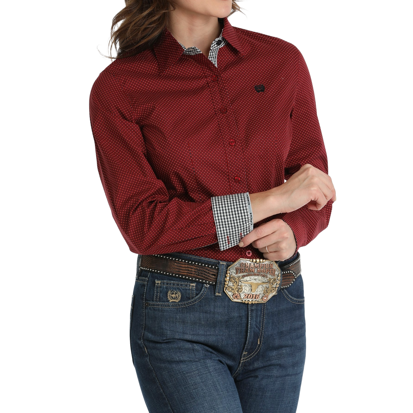 Cinch Ladies Long Sleeve Red Print Shirt MSW9165059