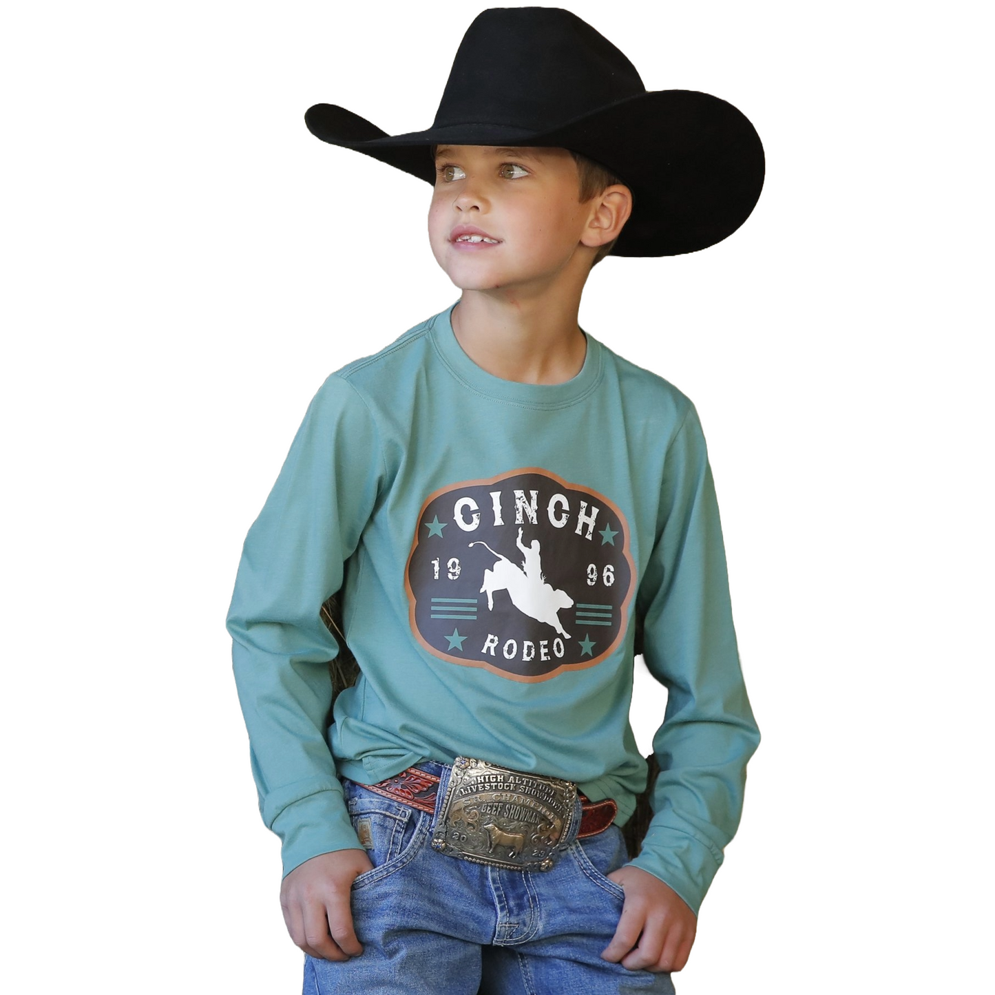 Cinch Boy's Long Sleeve Green Buckle T-Shirt MTK7630018