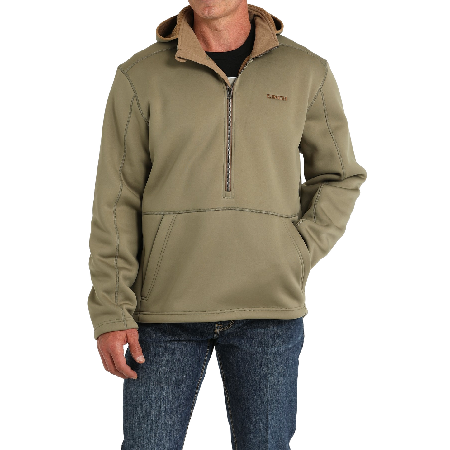 Cinch Men's 1/4 Zip Olive Sherpa Patriarch Hoodie MWJ1915002