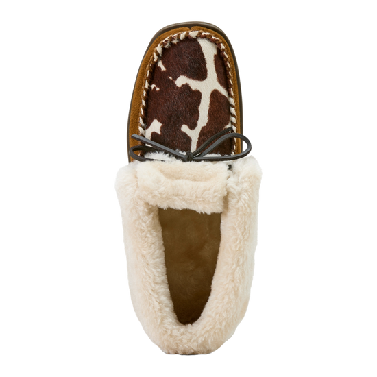 Ariat Ladies Dorothea Western Cow Print Brown Ankle Moccasin Slipper  AR4421-220