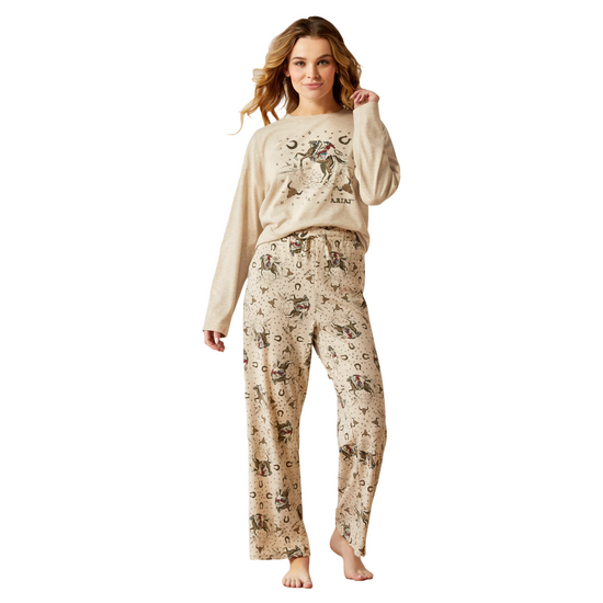 Ariat Ladies Dreams Cowgirl Print Beige Pajama Set 10054011