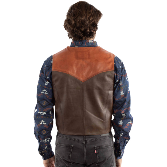 Scully Men's Chocolate & Cognac Brown Western Snap Button Vest 507-269