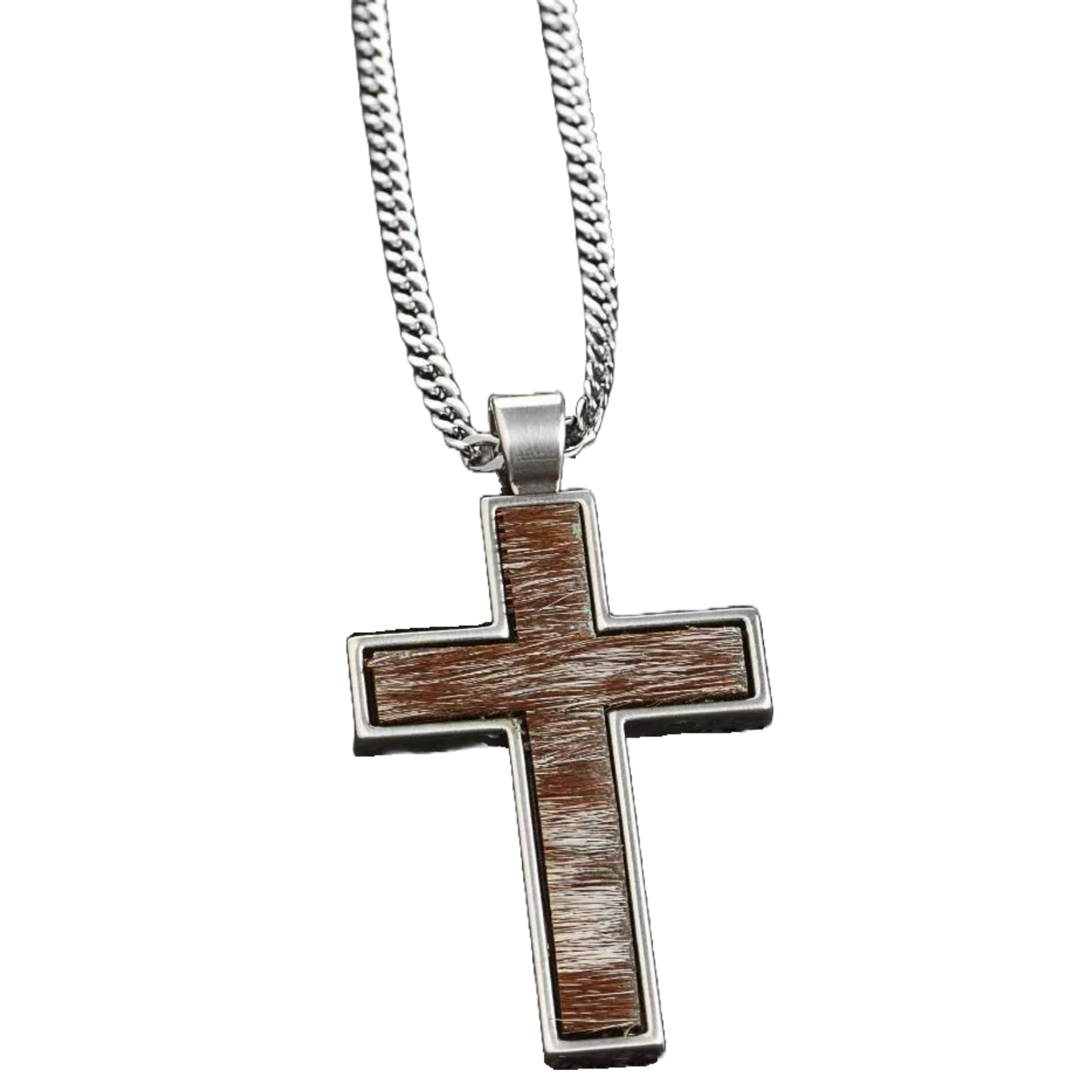 Silver Strike Mens Calf Hair Cross Pendant Necklace  D47011