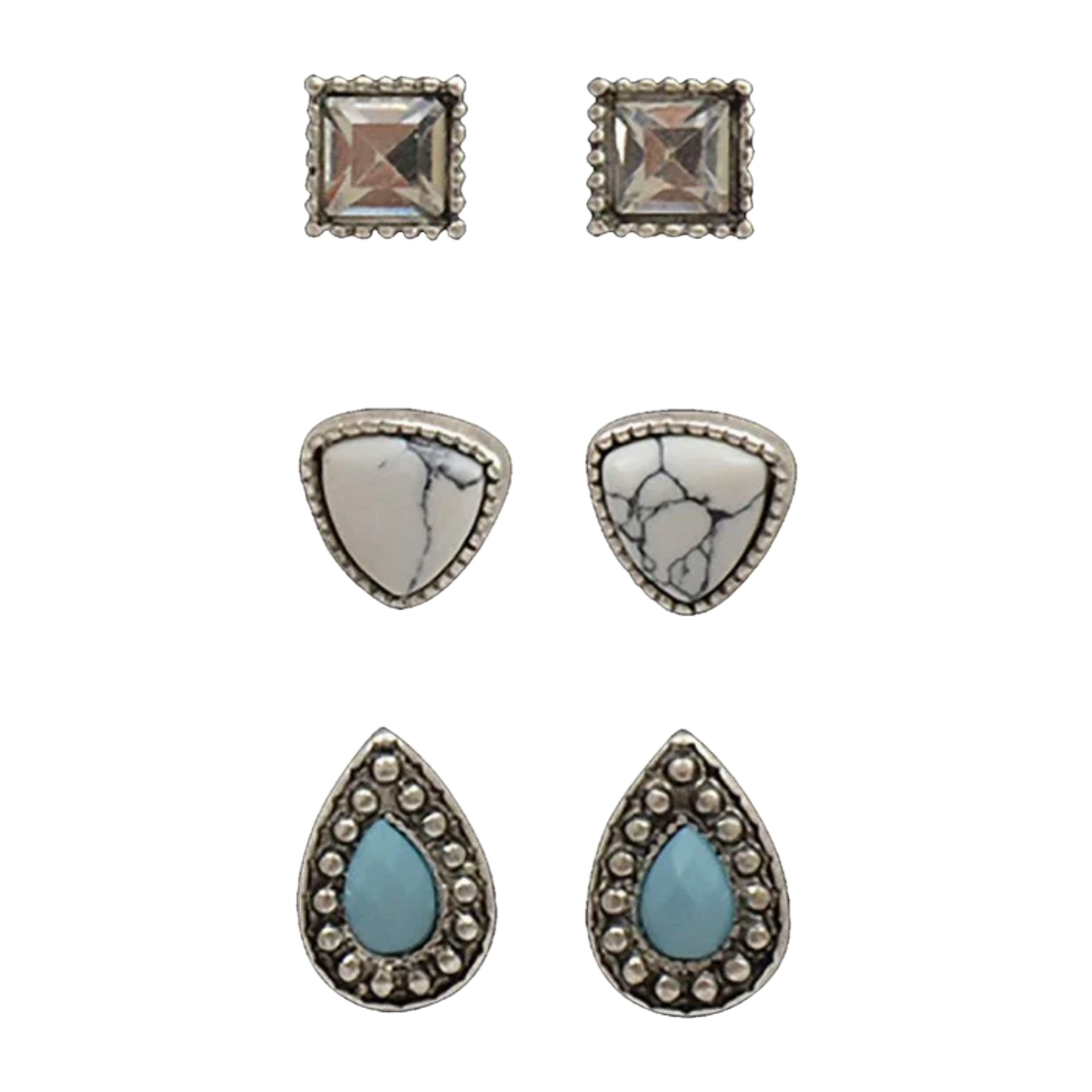 Silver Strike Ladies 3 Pair Stud Western Earrings DE021SBTQ