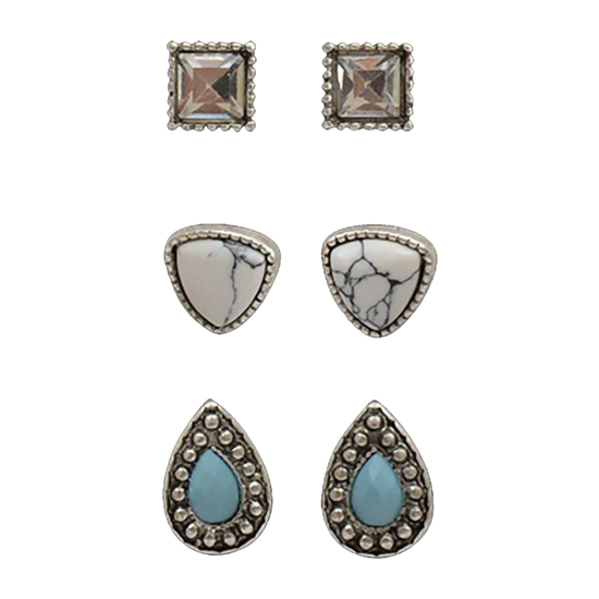 Silver Strike Ladies 3 Pair Stud Western Earrings DE021SBTQ