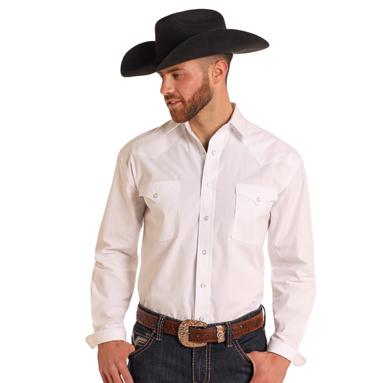 Rock & Roll Men's White Long Sleeve Western Snap Shirt RMN2S05113