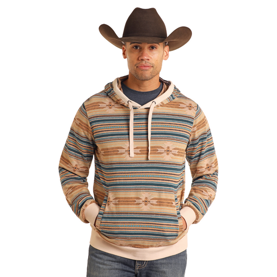 Rock & Roll Denim Aztec Jacquard Western Tan Hoodie BM94T05364