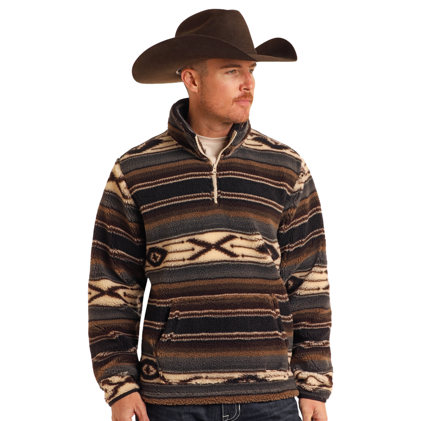 Rock & Roll Denim Men's Aztec Dark Brown Sherpa Pullover BM91T05370