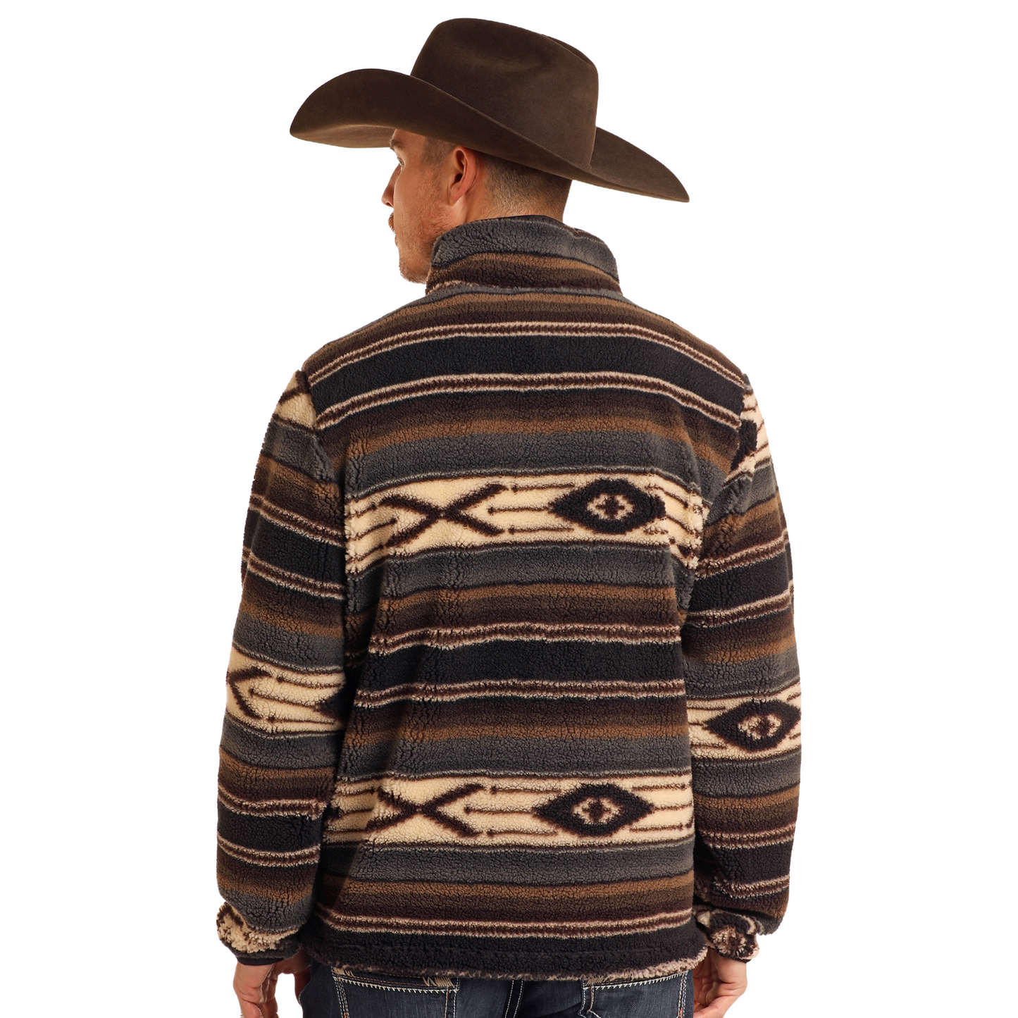 Rock & Roll Denim Men's Aztec Dark Brown Sherpa Pullover BM91T05370