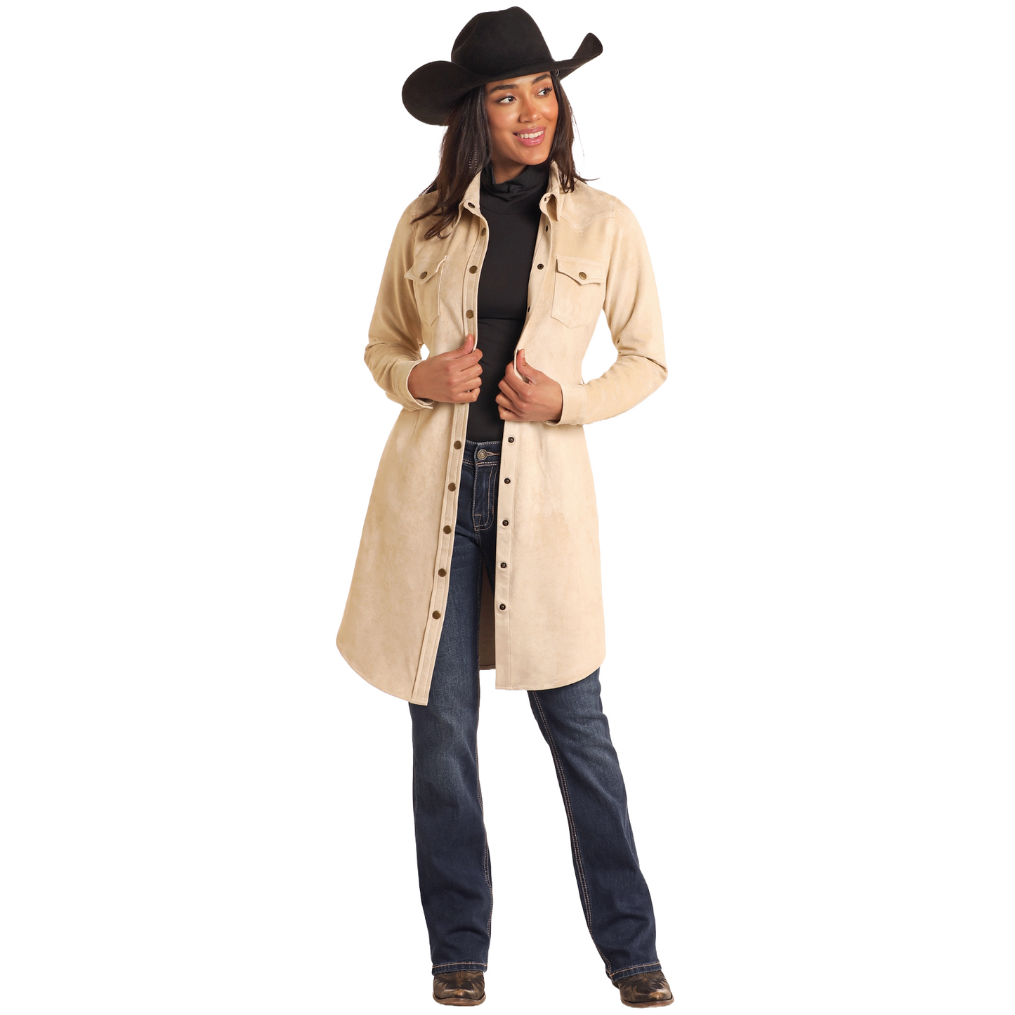 Rock & Roll Denim Ladies Micro Suede Taupe Duster Jacket Dress LWD2R05203