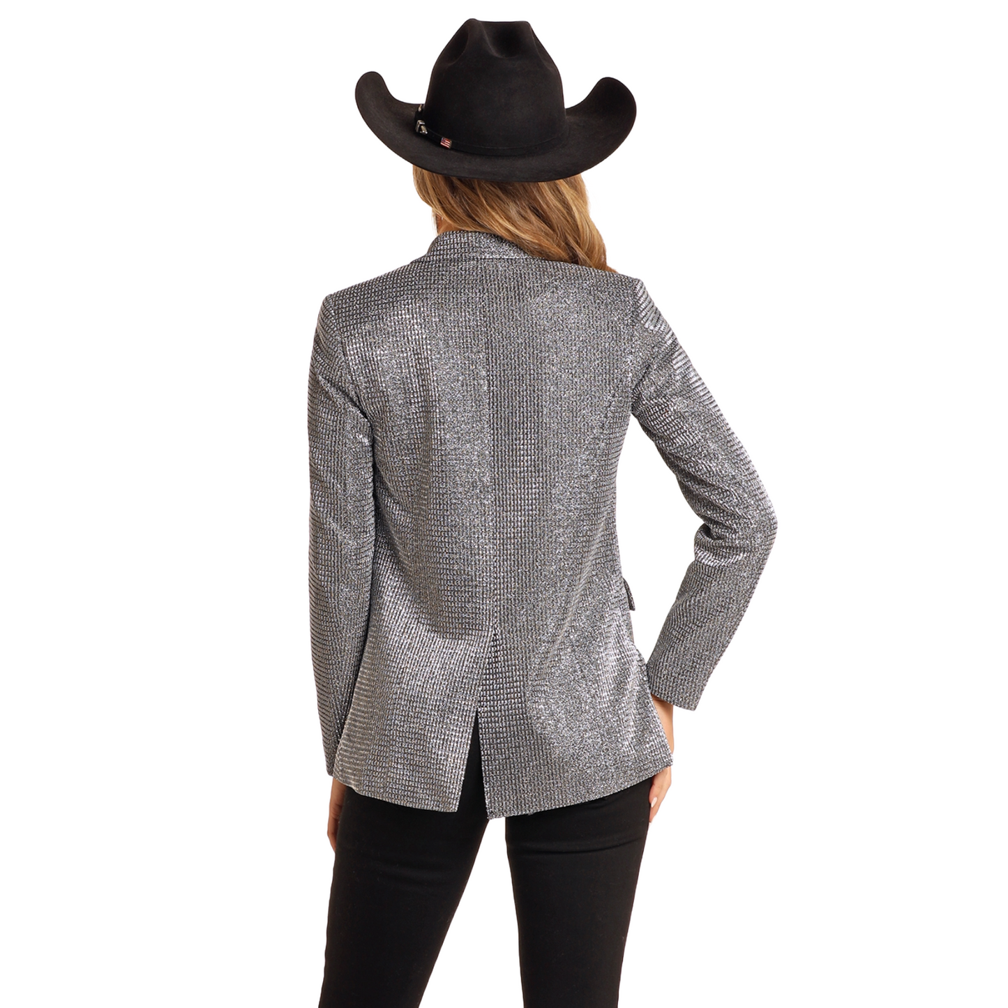 Rock & Roll Denim Ladies Silver Metallic Blazer BW96T05280