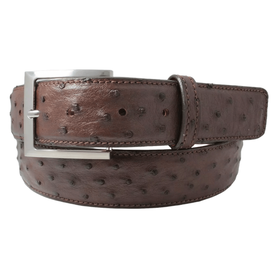 Cowtown Men's Printed Ostrich Leather Chocolate Belt H78-CHO