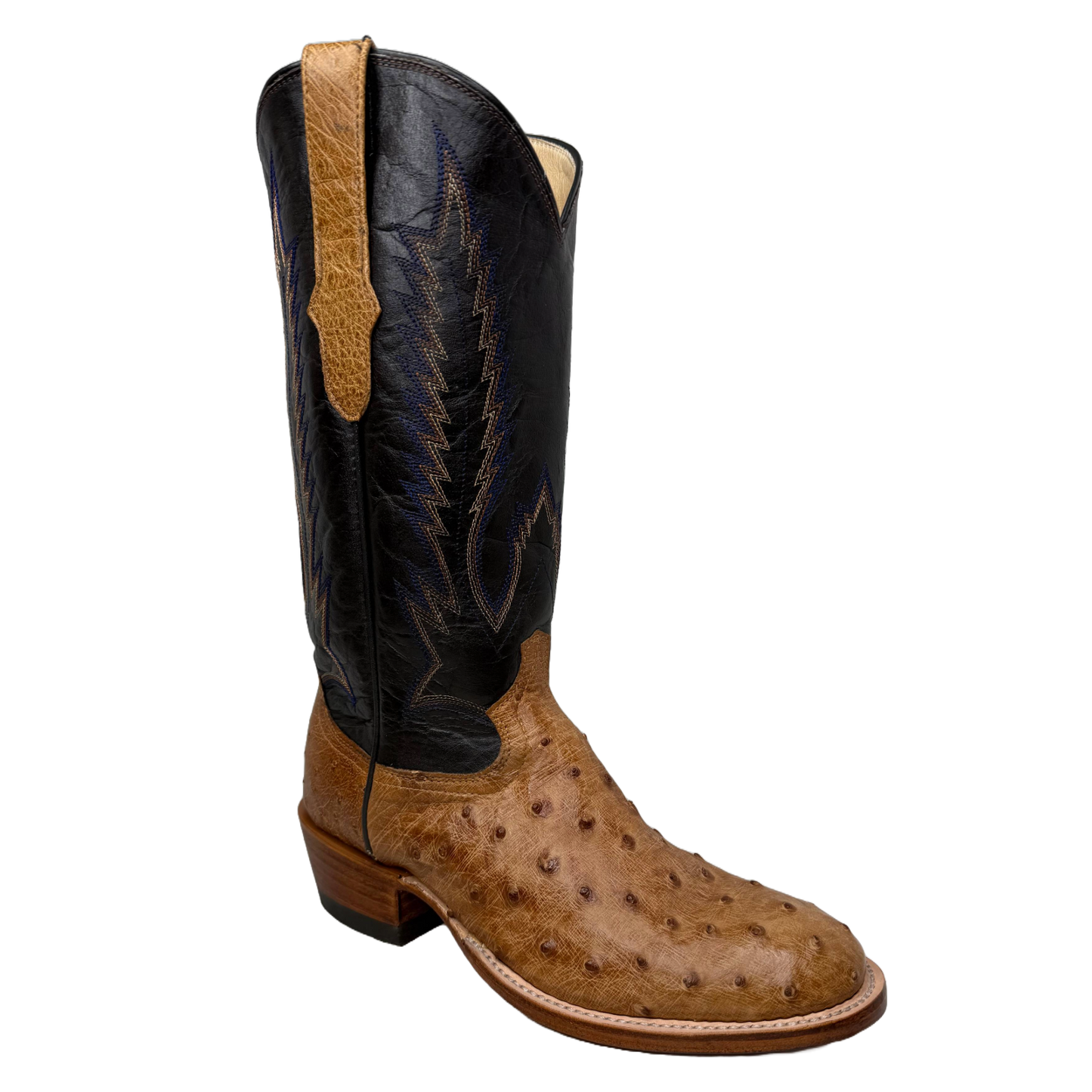 Cowtown Men's Ostrich Tan & Dark Brown Western Boots U77-TAN