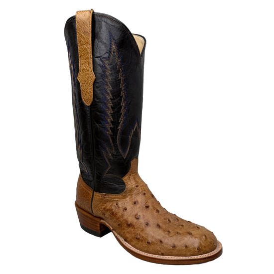 Cowtown Men's Ostrich Tan & Dark Brown Western Boots U77-TAN