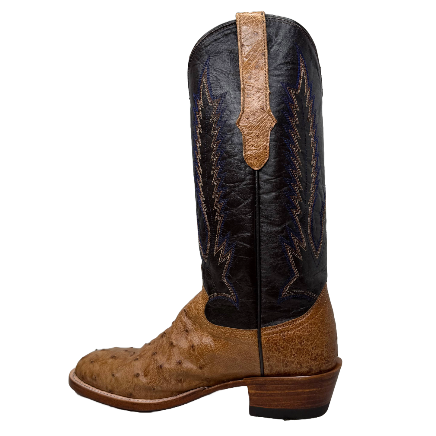 Cowtown Men's Ostrich Tan & Dark Brown Western Boots U77-TAN