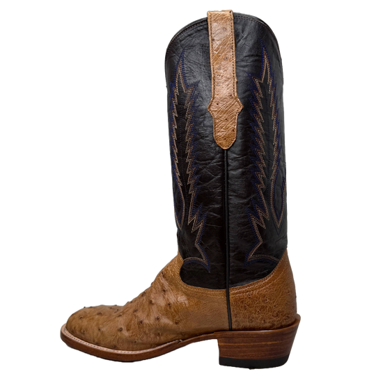 Cowtown Men's Ostrich Tan & Dark Brown Western Boots U77-TAN