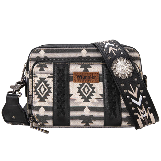 Wrangler Ladies Aztec Printed With Wallet Comparment Black Crossbody Purse WG2207-3003BK