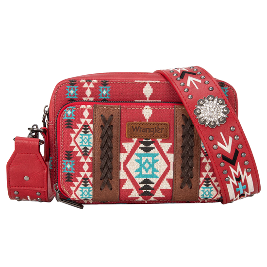 Wrangler Ladies Aztec Printed With Wallet Comparment Red Crossbody Purse WG2207-3003RD