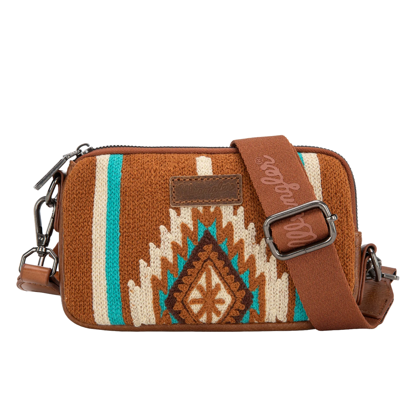 Wrangler Ladies Southwestern Aztec Knitted Mini Brown Crossbody Wallet WG174-1833BR