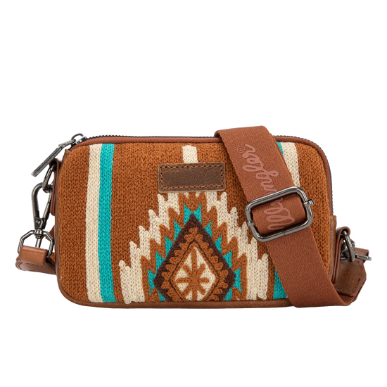 Wrangler Ladies Southwestern Aztec Knitted Mini Brown Crossbody Wallet WG174-1833BR