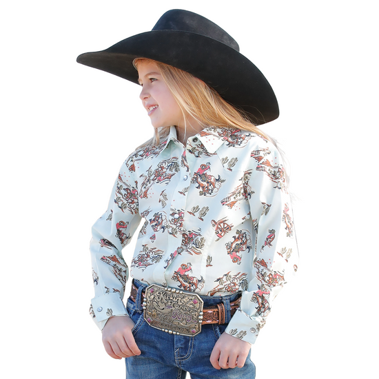 Cinch Girl's Cowgirl Print White Snap Shirt CTW8040008