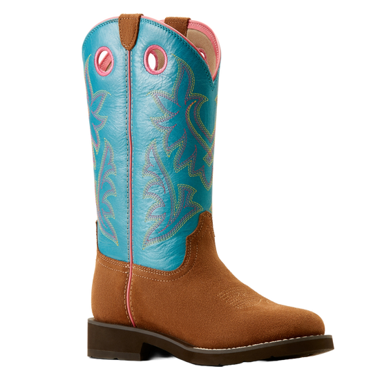 Ariat Ladies Elko Chestnut Suede Brown & Blue Western Boot 10050888