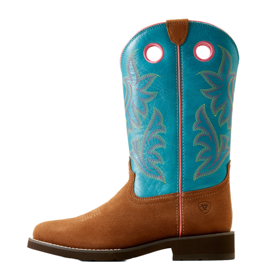 Ariat Ladies Elko Chestnut Suede Brown & Blue Western Boot 10050888