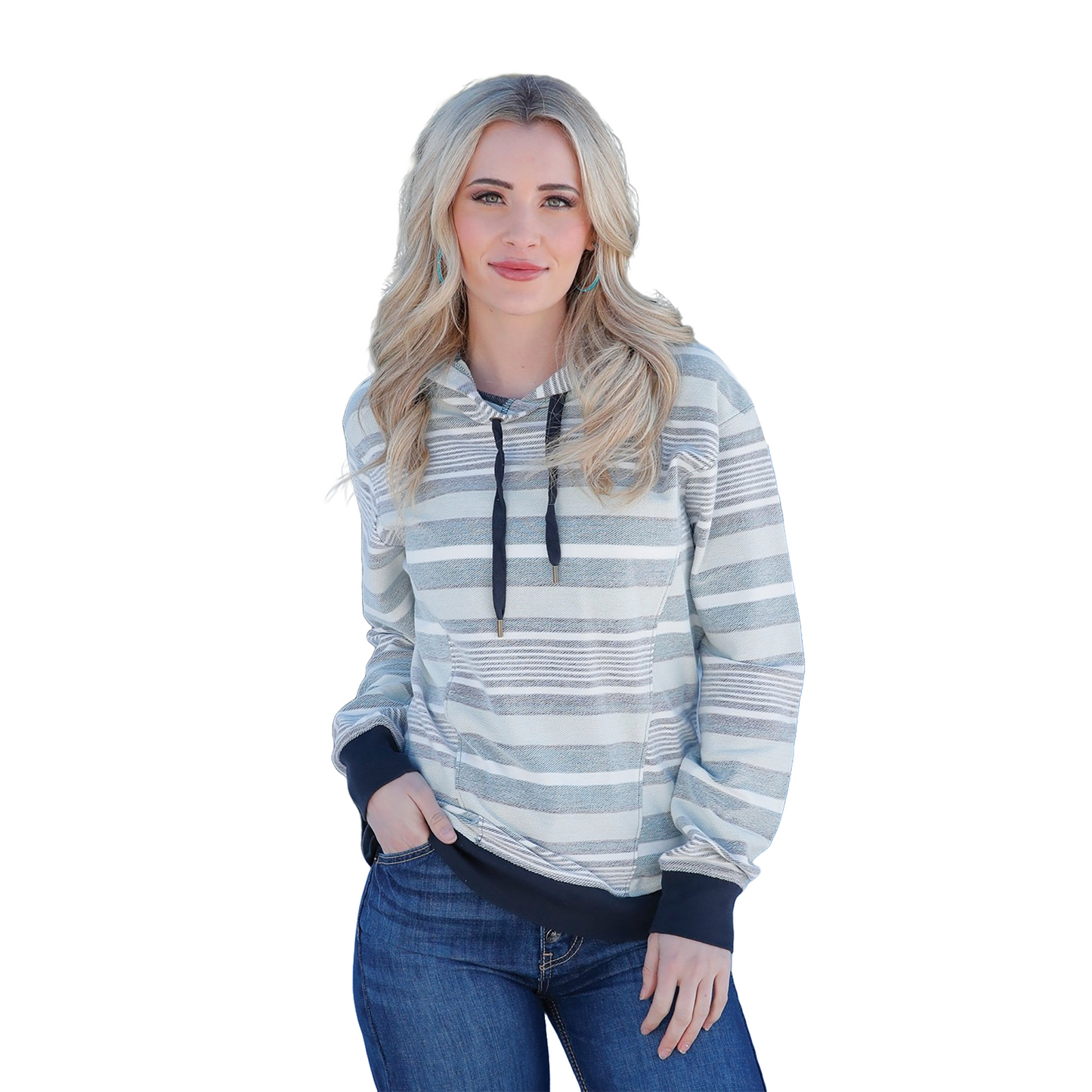 Cinch Ladies Striped Grey & White Hoodie CWK7464002