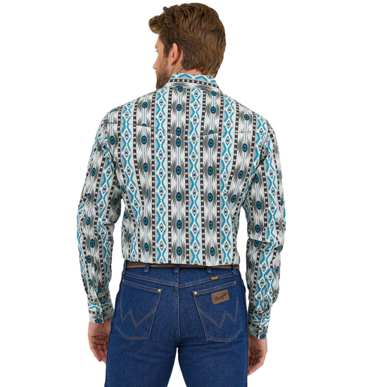 Wrangler Men's Checotah Aztec Blue Button Down Shirt