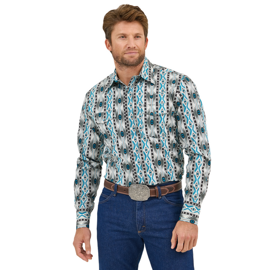 Wrangler Men's Checotah Aztec Blue Button Down Shirt