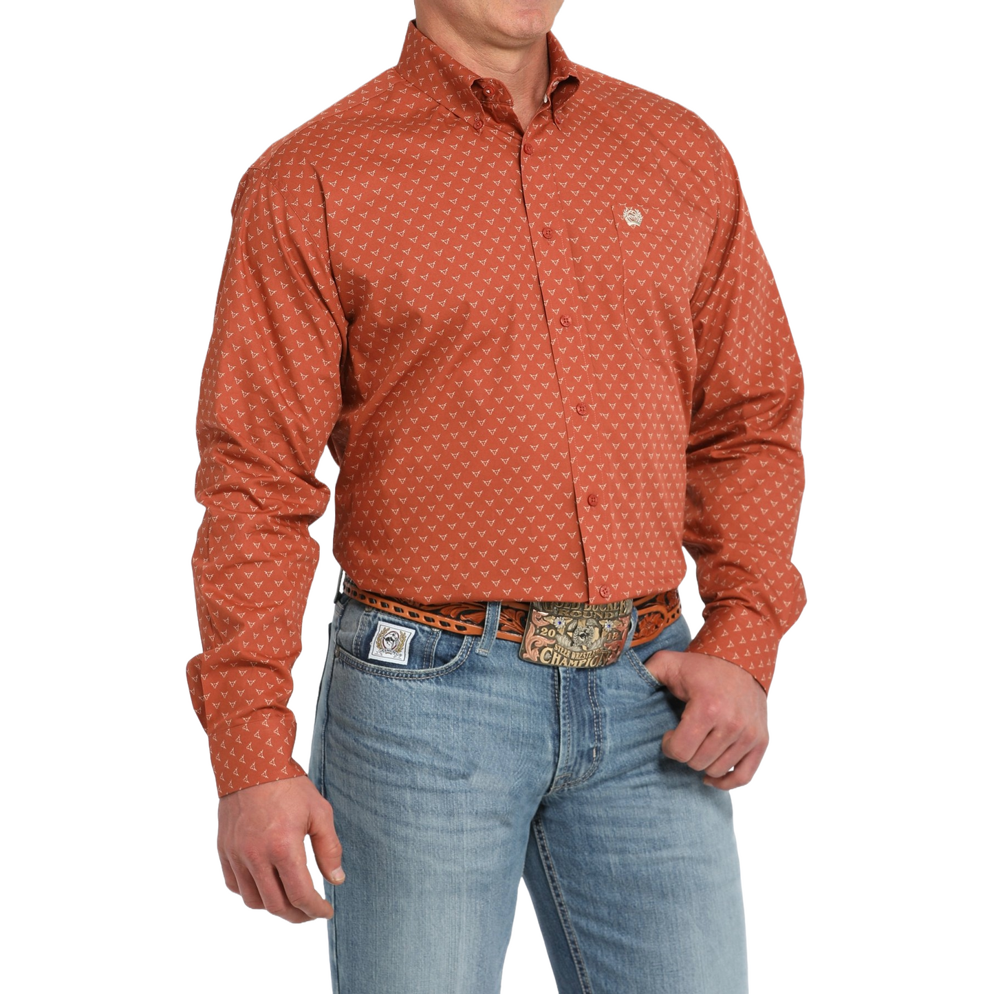 Cinch Men's Mini Bull Print Orange Button Down Shirt MTW1105847