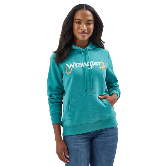 Wrangler Ladies Western Graphic Blue Green Pullover Hoodie 112354401