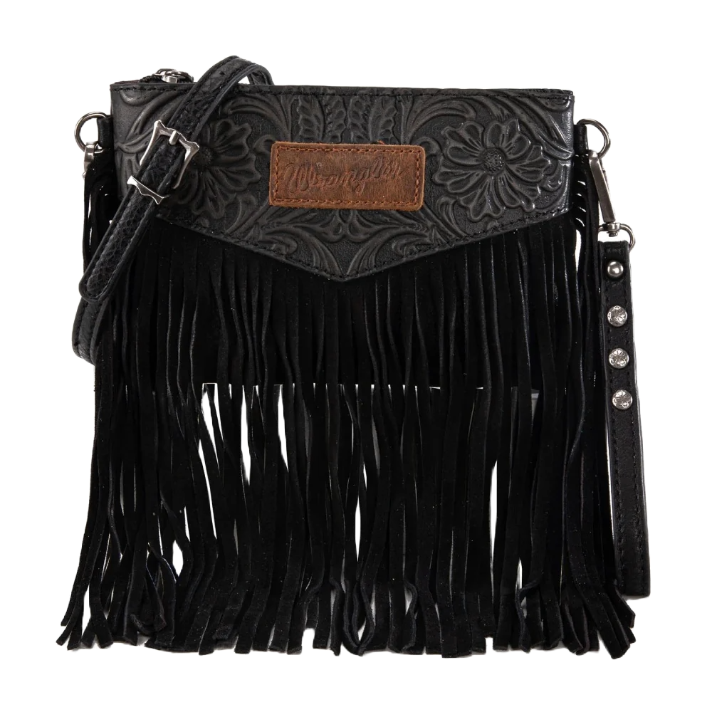 Wrangler Vintage Floral Tooled Collection Fringe Crossbody WG63-181BK