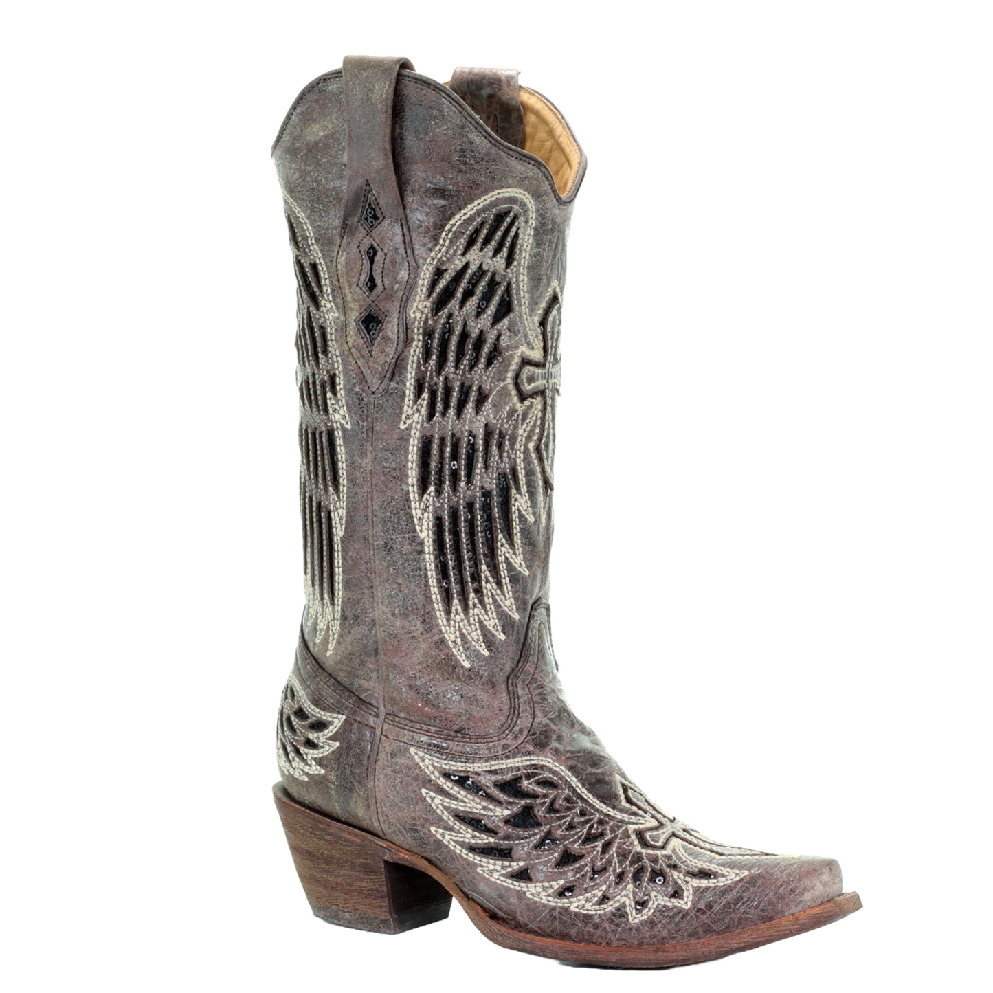 Corral Ladies Brown/Black Wing and Cross Sequence Boots A1241