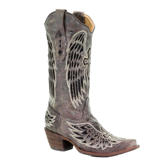 Corral Ladies Brown/Black Wing and Cross Sequence Boots A1241