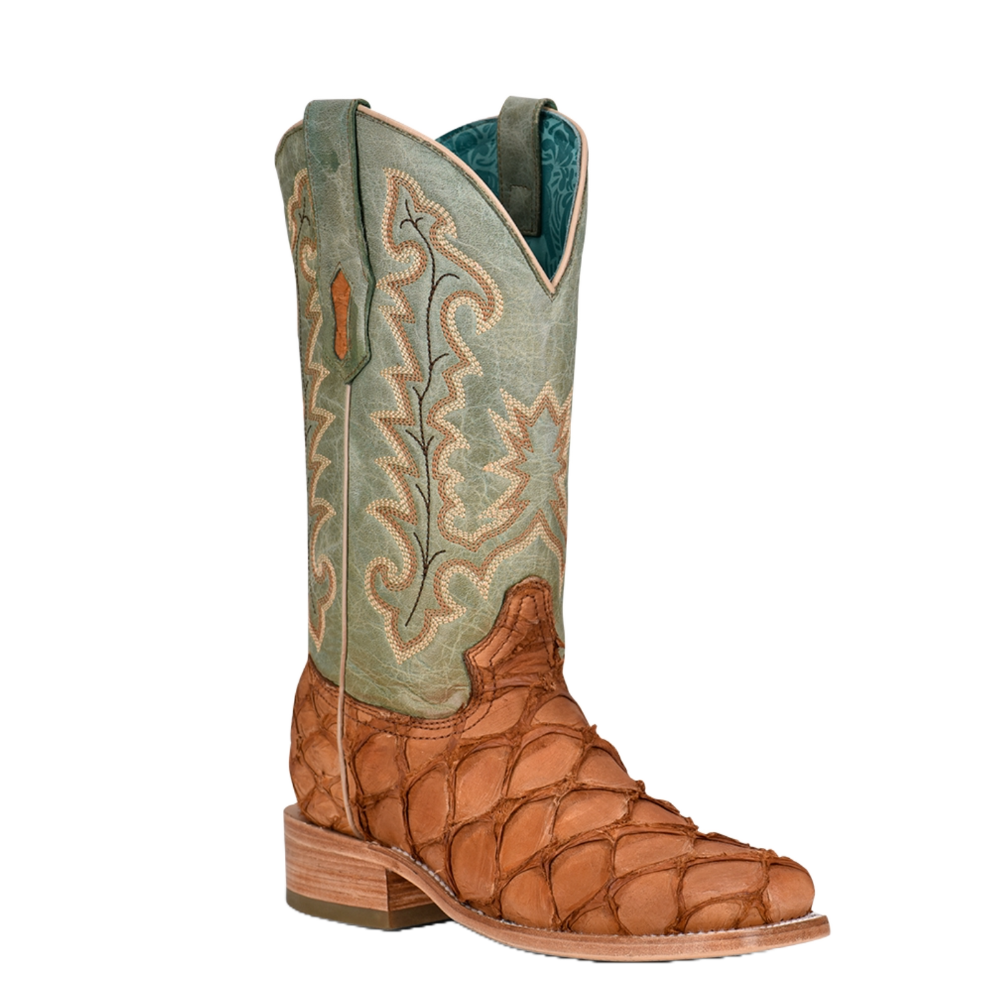 Corral® Ladies Exotic Pirarucu Brown & Embroidered Turquoise Western Boots A4203