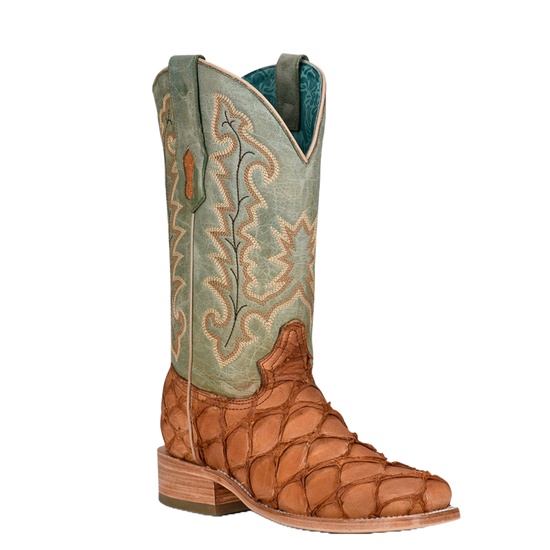 Corral® Ladies Exotic Pirarucu Brown & Embroidered Turquoise Western Boots A4203