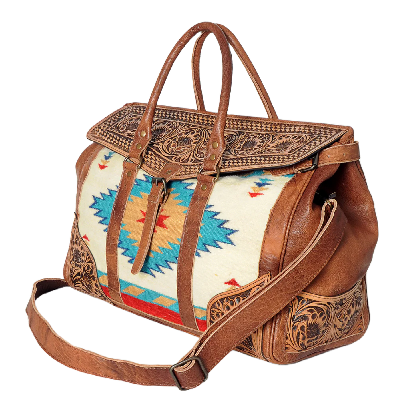 American Darling Aztec & Brown Leather Duffle Bag ADBG588