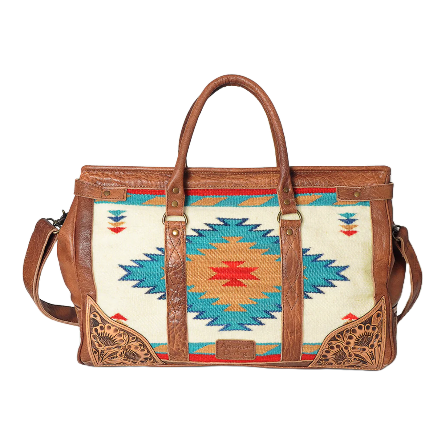 American Darling Aztec & Brown Leather Duffle Bag ADBG588