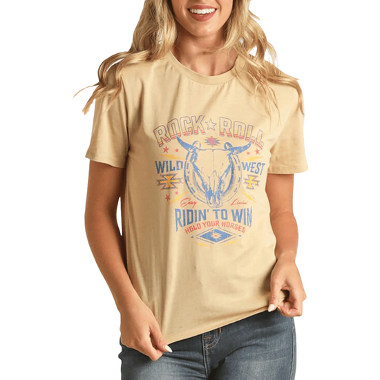 Rock & Roll Cowgirl® Ladies Beige Western Graphic T-Shirt RRWT21R0YS