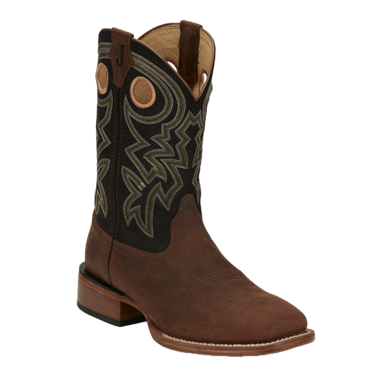 Justin Men's Big News Embroidered Black & Brown Western Boot FN7021