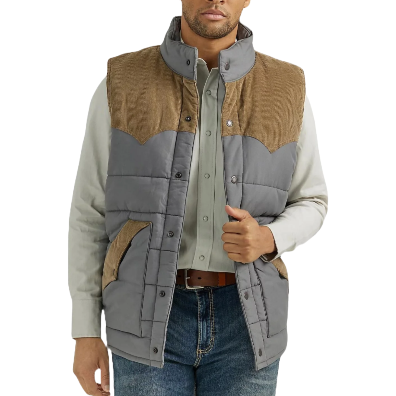 Wrangler Men's Corduroy Western Dark Grey Puffer Vest 112353406