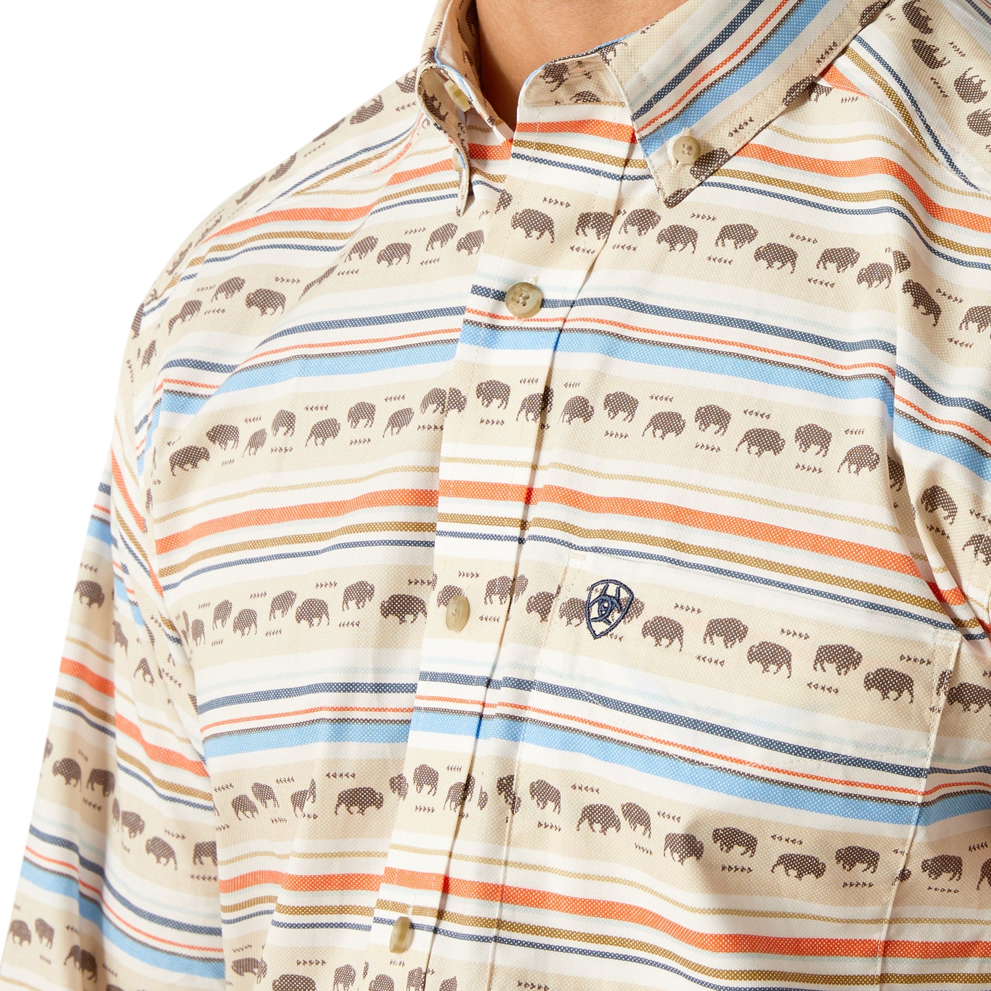 Ariat Men's Reed Serape Khaki Bison Print Button Down Shirt 10051512