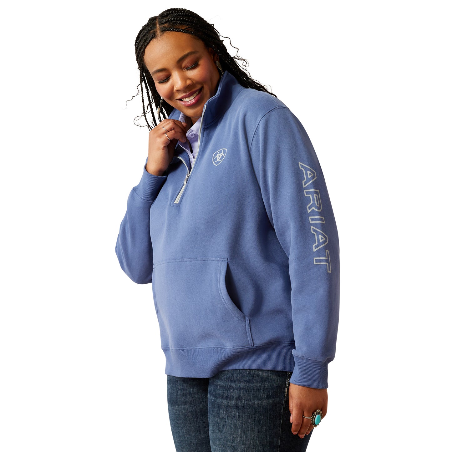 Ariat Ladies Logo Coastal Fjord Blue 1/2 Zip Sweatshirt 10054913