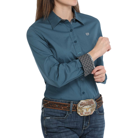 Cinch Ladies Solid Teal Button Down Western Shirt MSW9165060