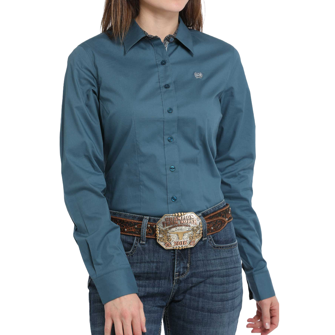 Cinch Ladies Solid Teal Button Down Western Shirt MSW9165060