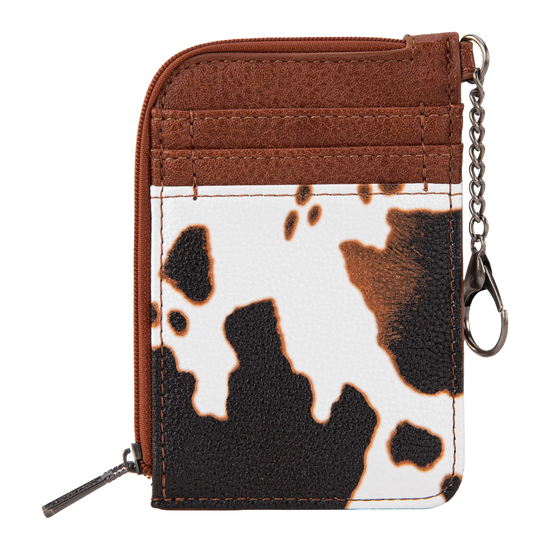 Wrangler Ladies Cow Print Mini Brown Zip Card Case WG102-W005BR