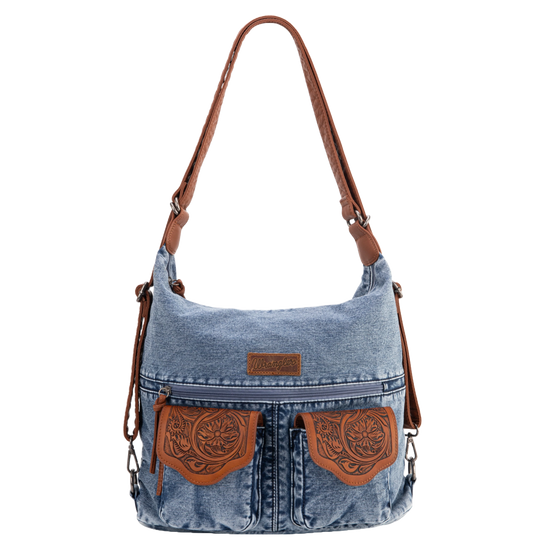 Wrangler Ladies Floral Tooled Jean Denim Hobo Bag WG103-2008JN